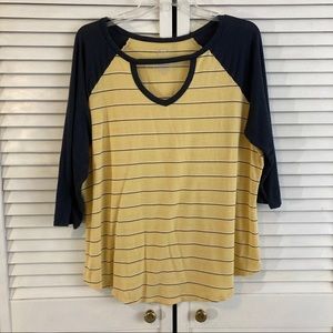 Maurice 24/7 baseball tee plus size 1x yellow grey